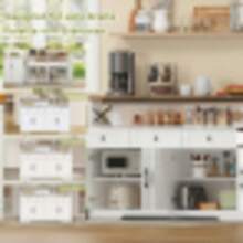 Buffet-Anrichte 140cm Mit Stauraum, Kaffeebar Mit 3 Schubladen, Konsole Im Landhausstil Mit Türen, Schränke Mit Einlegeböden, Geeignet Für Küche, Wohnzimmer, Diele, Rustikaler Stil White/Brown - Multicolor - View 3