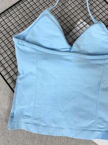 女士瑜伽运动文胸无袖短款运动上衣，弹力健身透气衬衫 - 淺藍色 - 查看 5