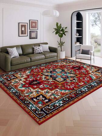 1pc Bohemian Style Large Area Rug, New Faux Wool Washable Bottom Indoor Carpet, Living Room Rug, Sofa Rug, Bedroom Rug, Bedside Anti-Slip Mat, Dining Room Kitchen Rug, Office Chair Pad, Entryway Doormat, Outdoor Picnic Mat, Outdoor Camping Blanket