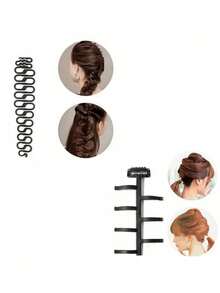 5pcs/6pcs Hair Braiding Tool Set, Including Fish Tail Braid, Wave Braid, Bun Maker, Twist Braid Maker, Suitable For Beginners/Girls/Women, Quick Hairstyle Tools, Daily Hair Accessories Set - Black - View 6