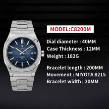 CADISEN Diver Watch Luxury Sapphire MIYOTA 8215 German Designer Men Automatic Mechanical Watches Waterproof Luminous Wristwatch ​   Luxury Automatic Mechanical Watch ​   Retro Automatic Mechanical Watch EGJH - 藍色的 - 查看 9