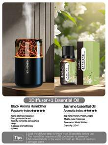 1 pieza Difusor de aroma volcánico de 180ml de capacidad (alimentado por USB). 2 modos de niebla, funcionamiento silencioso, 5 aromas (fragancia oceánica), se puede usar como ambientador de coche y difusor de aceites esenciales para el hogar. - Blanco y negro - Ver 31