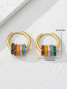 1 Pair Colorful Enamel Hoop Earrings, Vintage Elegant Detachable Multipurpose Earrings For Women, Great For Daily Wear, Mother's Day, Valentine's Day Gift - Colorful - View 2