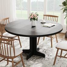 47 Pulgadas Mesa Redonda de Comedor para 4-6 Personas, Mesa para Sala y Comedor - Negro - Ver 5