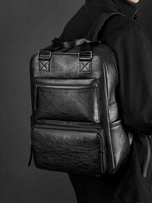 Multi-Compartment PU Leather Men's Backpack, Fits 15.6 Inch Laptop, Multi-Pocket Lightweight Bookbag, Large Capacity Travel Bag, Convenient Commuter Daypack, Multi-Function Backpack, Suitable For Students, Middle/High Schoolers, Nurses, Teachers, Business Professionals, Travel, Commuting, Shopping, Office, Dating, Hiking, Training, Work, Birthday Gift, Holiday Gift Vintage Laptop Bag - Multicolor - View 5