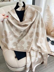1条优雅花卉提花金线围巾，女士时尚百搭空调房披肩，春秋季外套，适合日常搭配和户外活动。 - 彩色 - 查看 4