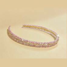 1 chiếc băng đô cài tóc màu vàng lấp lánh, kiểu dây xích, ngọt ngào và đa năng, thích hợp cho đi chơi, sinh nhật, tạo kiểu tóc mái, phụ kiện tóc đính đá sang trọng, quà tặng ngày Valentine. - Đá giả màu hồng - Xem 5