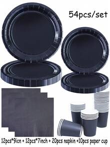 Set di piatti di carta monouso a tema nero, include piatti di carta da 9 pollici e 7 pollici, tovaglioli. Adatto per club, feste, picnic, matrimoni, riunioni di famiglia e forniture per feste. Applicabile anche per cucina, sala da pranzo e decorazione per feste. Questo è un set di piatti di carta e stoviglie monouso per ricevimenti. Disegno per feste di matrimonio. - Multicolore - Visualizzare 6