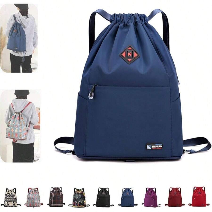 Mochila deportiva de viaje plegable con cordn de gran capacidad y separacin en y hmedo, bolsa de gimnasio impermeable con mltiples bolsillos - azul - Ver 1