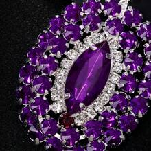 1 Pair Vintage Luxurious Purple Oversized Marquise  Earrings Creative Exaggerated Gorgeous Temperament Geometric Full  High-Quality Women's Earrings Suitable For Women's Weddings, Parties, And Banquets - 銀色 - 查看 3