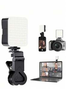 1pc Portable Mini Clip-On Fill Light, Selfie Ring LED Light, Adjustable Brightness LED Video Light, Suitable For Camera And Camcorder Vlogging, Can Be Used For Photo Selfie, Video Recording, Zoom Meeting, Interview, Live Streaming, Vlog, Family Gathering, Christmas Party Shooting, Also Suitable For Handheld Selfie And Outdoor Activities