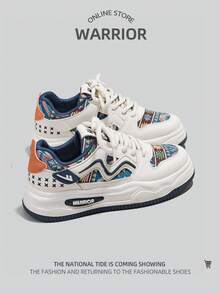 WARRIOR 1 Paar Farbblock lässige Low-Top Sneaker, sportlich & vielseitig - Beige/Dunkelblau - Übersicht 3