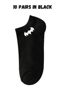 DC Comics 1/5/10/15/20/25/30 pares de calcetines tobilleros esenciales suaves y ligeros para hombres, versátiles calcetines de barco casuales para hombres y mujeres/parejas, delgados para primavera y verano, serie en negro/blanco/gris, patrón de Batman, cómodos y transpirables, adecuados para regalos festivos, vuelta al colegio, viajes y uso diario - Multicolor - Ver 17