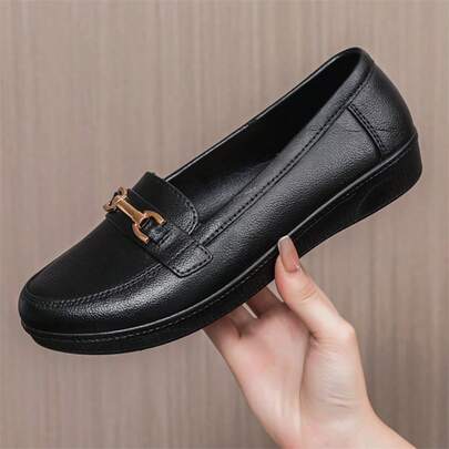 Women's Waterproof Plastic Pointed Toe Slip-On Loafers, New Summer Fashion, British Style, Black, Suitable For Work Attire