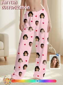 Customized Photo Women's Pajamas, Personalized Portrait Sleepwear, Wife Anniversary Gift - Pink - View 1