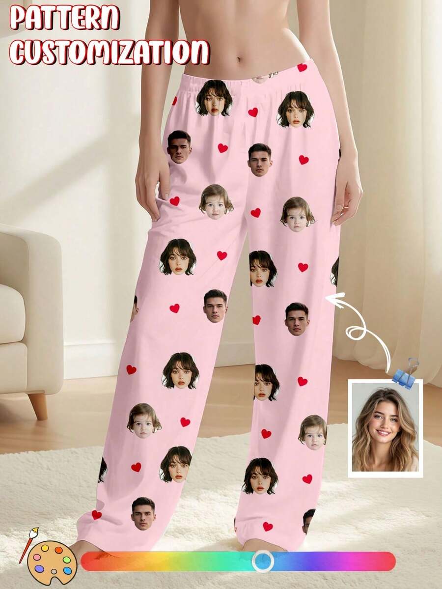 Customized Photo Women's Pajamas, Personalized Portrait Sleepwear, Wife Anniversary Gift - Pink - View 1
