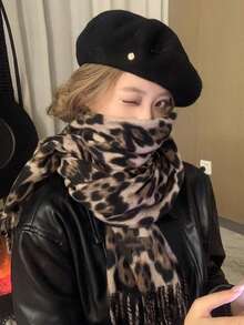 1pc Imitation Cashmere Thick Tassel Leopard Print Scarf, Fashionable Printed Warm Scarf, Windproof Autumn And Winter Shawl,Suitable For Daily Use In Autumn And Winter For Both Men And Women Women Winter Scarves For Dress