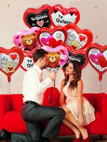 Set de 5 globos de papel de aluminio con forma de corazón que dicen "Te Quiero", adecuados para el Día de San Valentín, cumpleaños, boda, aniversario, fiesta de spa para solteros, declaración de amor, decoración para ambiente del Día de San Valentín - Multicolor - Ver 6