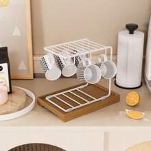 1个防锈铁质北欧简约风格白色镂空设计悬挂式置物架，厨房/客厅桌面杯碟沥水架，咖啡厅酒吧杯碟沥水架 - 彩色 - 查看 12