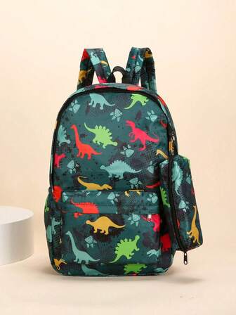 2 piezas Mochila de gran capacidad con estampado de dinosaurio de estilo universitario y de moda para jóvenes, ideal para la temporada de regreso a clases