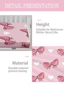 1 bộ ga trải giường cũi cho bé, 110g, chất liệu polyester, in kỹ thuật số, họa tiết trái tim và nơ, phù hợp cho bé gái, dùng được cả bốn mùa, quà tặng lý tưởng, không bao gồm vỏ gối. - Nhiều màu - Xem 5