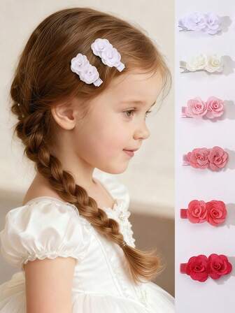12件/套 女孩多色布艺花朵发夹套装，适合日常装饰