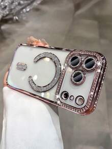 粉色奢华时尚闪亮钻石透明手机壳，兼容 11 12 13 14 15 16 17 Air 16 Plus Pro Max，磁吸无线充电后盖[2025新款设计] - 粉色 - 查看 11