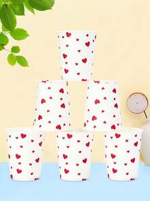 10pcs/20pcs/50pcs Valentine Disposable Paper Cups White And Red Mini Heart Paper Drinking Coffee Hot Cold Cups For Wedding Anniversary Valentines Day Lovers Party Supplies - Multicolor - View 1