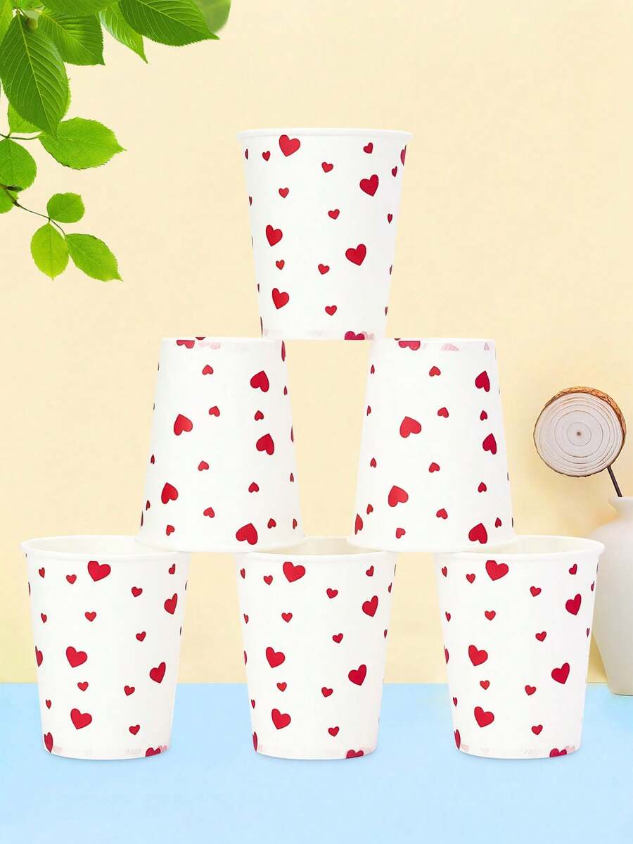 10pcs/20pcs/50pcs Valentine Disposable Paper Cups White And Red Mini Heart Paper Drinking Coffee Hot Cold Cups For Wedding Anniversary Valentines Day Lovers Party Supplies - Multicolor - View 1