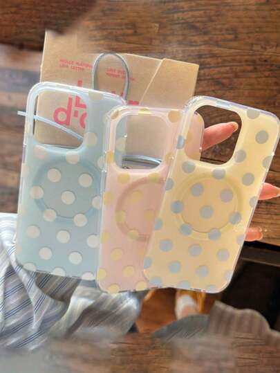 Cute Candy Color Polka Dot Magnetic Wireless Charging Phone Case, Compatible With IPhone 17 Pro Max 16 15 14 13 12 Pro Max 14 15 16 Plus 11, High-Quality Minimalist Protective Frame