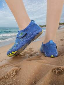 Kids Summer New Aqua Shoes, Random Animal Print, Breathable Mesh Upper, Low-Top Hook And Loop Closure, Quick-Dry Barefoot, Boys Beach/Swimming Shoes, Rubber Non-Slip Sole, Outdoor Cycling, Indoor Fitness Yoga Running Jumping Multifunctional Training Shoes - Blue - View 10