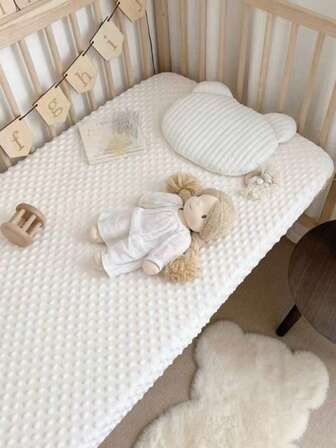 1pc White Bubble Fleece Soft & Comfortable Baby Crib Fitted Sheet, Patchwork Crib Mattress Cover
