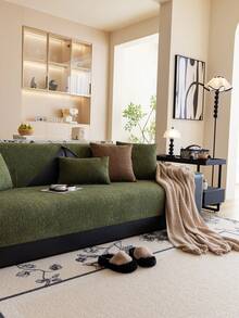 Capa de almofada para sofá em chenille listrada (1 peça), capa de sofá luxuosa, decoração e proteção para sofá, ambiente aconchegante, decoração de Ano Novo, ideal para quem tem animais de estimação, lavável à máquina, para todas as estações, serve para sofás de 1 a 4 lugares, sofá em L, à prova de poeira, antiderrapante, antirriscos, adequada para sala de estar, quarto, escritório, clube e festas. - Verde - Ver 4