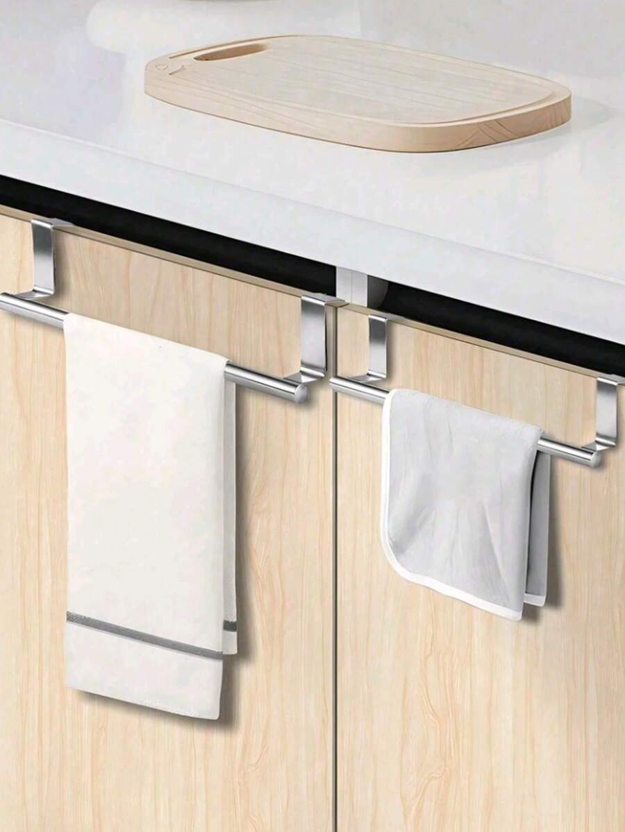 1pc Kitchen Sink Towel Rack, Hook Mounted On Cabinet Door Without Drilling, Suitable For Kitchen Cabinets, Can Be Used As Drawer-Style Towel Rack, Silver Color - Silver - View 1