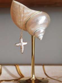 1件优雅简约时尚奢华宗教风格天然淡水珍珠树脂镀金十字架吊坠项链,女士珠宝配饰,适合日常、休闲、约会、派对、度假等场合,是新年、母亲节、情人节的完美礼物,附精美卡片包装 - 項鍊 - 查看 10