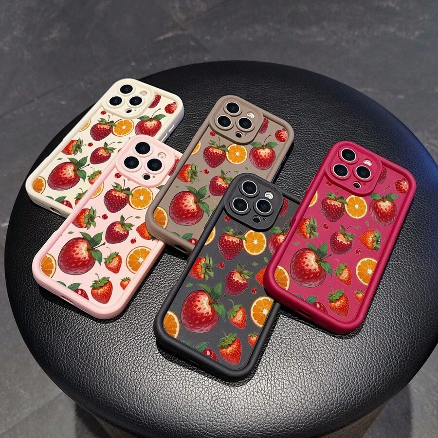 La carcasa del teléfono anti - caída simple y de moda está hecha de material tpu con un patrón de fresa para iPhone 17, 16, 15, 14, 13, 12, 11 Pro / air / xR / XS y samsungs25 / S24 / S23 / S22 / Fe / plus, que ofrece protección de amortiguación. Regalos para amigos y San valentín. - Burdeos - Ver 1