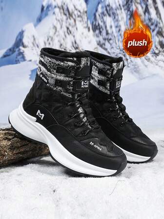 Men's Snow Boots, Winter Fleece-Lined, Outdoor Cold-Resistant Anti-Freeze Warm Boots, Men's High-Top Lace-Up Boots, Anti-Slip Thick-Soled, Fashion Versatile Daily Commute Casual Winter Boots, Simple Solid Color High-End Outdoor Boots, Sports Style Thick-Soled Winter Hiking Running Multifunctional Work Boots