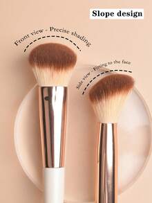 1支专业粉底刷 - #47 歌舞伎造型，尼龙刷毛，木质手柄，适用于粉底、修容、遮瑕，女士面部彩妆，适合所有肤质，美妆工具 - 白色 - 查看 6