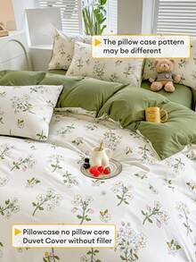 4 Pcs Bedding Set Featuring Fresh And Simple Floral Themed Daisy, Includes 1 Comforter Cover, 2 Pillowcases, And 1 Bedsheet - grass jelly - View 8