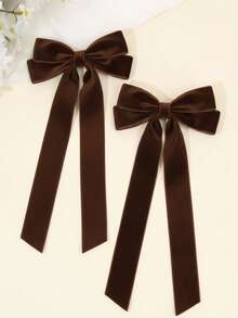 2pcs Dark Brown Velvet Hair Bows For Girls Plain Long Tail Velvet Bow Alligator Clips Large Bow Hair Clips Girl Pigtail Bows Clips Fall Winter Barrettes Hair Accessories, Claw Clips, Hair Slide, Hair Barrettes