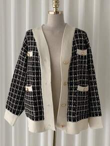 Chaqueta de mujer con abertura frontal Suéter de punto de estilo occidental suelto, chaqueta nueva de otoño e invierno, escote en V, cárdigan de moda versátil para mujer - Blanco - Ver 5