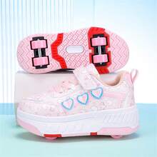 青少年时尚户外轮滑鞋，安全街头四轮可拆卸隐形轮心形时尚轮滑鞋，滑冰/步行二合一，节日礼物 - 粉色 - 查看 7