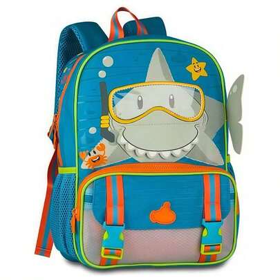 Loja Megalomania Mochila de Costas Tubarão 3D Infantil Passeio Volta as Aulas Escolar Criança Menino Viagem material escolar material escola papelaria