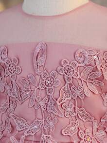 Modisches, süßes Kleid mit floraler Stickerei, Pailletten und weiten Ärmeln, hohe Taille, geeignet für Geburtstagsfeiern, Feiertage, Hochzeiten, Fotografie, Frühling/Sommer/Herbst/Winter - Pink - Übersicht 10