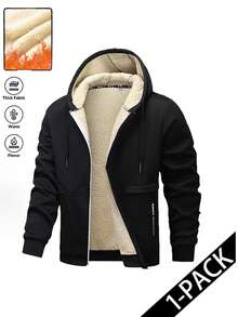 男士户外保暖内衬卫衣外套，休闲时尚，秋冬黑色 - 黑色 - 查看 2