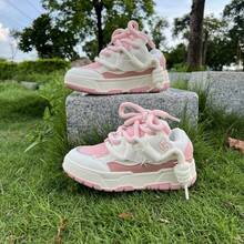 Preppy Style Cute Women Pink Curb Sneakers Thick Sole Lace-Up Lightweight Casual Shoes For School Girls - 粉色 - 查看 7