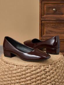 MonaNise 女士时尚方头套脚高跟鞋，适合办公、休闲、旅行、户外、复古等多种场合，舒适百搭，颜色包括橙色、粉色、酒红色、紫色、红色、卡其色、深灰色、海军蓝和黑色。 - 棕色 - 查看 3