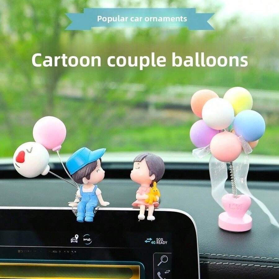 Car Cute Couple Decoration Car Decoration Home Office Decoration Instrument Panel Decoration Decoration Decoration - [Hoa hồng trên cành cây]Cặp đôi dễ thương + bóng bay hình trái tim - Xem 1