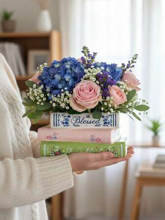 1 st Keramisk bokformad blomstervas, vintage bokformad vas, elegant rektangulär blomhållare för dekorativa blommor, unik heminredning, passar för matbord, bokhylla, öppen spis, kontor