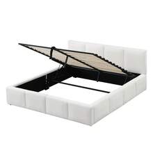 Upholstered Bed, Double Bed, 180 X 200 Cm, Slatted Base, Beige Loop Upholstered Headboard, Hydraulically Adjustable, With Large Storage Space. - Beige - View 7